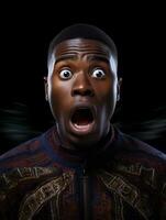 Young man with African features who appears to be shocked AI Generative photo