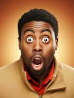 Young man with African features who appears to be shocked AI Generative photo