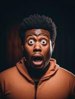 Young man with African features who appears to be shocked AI Generative photo