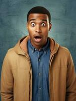 Young man with African features who appears to be shocked AI Generative photo