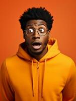 Young man with African features who appears to be shocked AI Generative photo