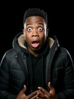 Young man with African features who appears to be shocked AI Generative photo