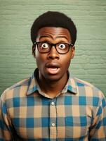 Young man with African features who appears to be shocked AI Generative photo