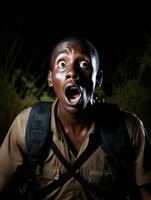 Young man with African features who appears to be shocked AI Generative photo