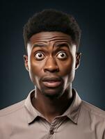 Young man with African features who appears to be shocked AI Generative photo