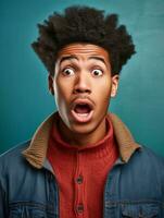 Young man with African features who appears to be shocked AI Generative photo