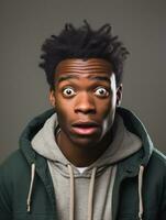 Young man with African features who appears to be shocked AI Generative photo