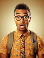 Young man with African features who appears to be shocked AI Generative photo