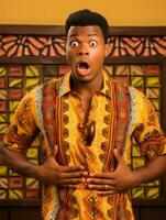 Young man with African features who appears to be shocked AI Generative photo