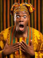 Young man with African features who appears to be shocked AI Generative photo