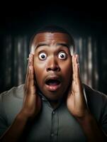 Young man with African features who appears to be shocked AI Generative photo