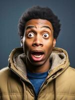 Young man with African features who appears to be shocked AI Generative photo