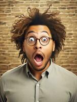 Young man with African features who appears to be shocked AI Generative photo