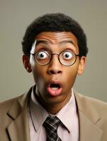 Young man with African features who appears to be shocked AI Generative photo