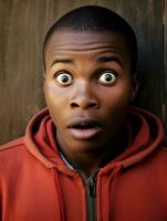 Young man with African features who appears to be shocked AI Generative photo