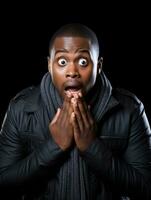 Young man with African features who appears to be shocked AI Generative photo