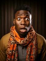 Young man with African features who appears to be shocked AI Generative photo