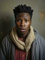 Young man with African features who appears to be shocked AI Generative photo