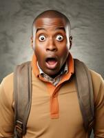 Young man with African features who appears to be shocked AI Generative photo