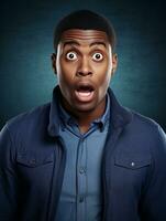Young man with African features who appears to be shocked AI Generative photo