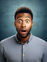 Young man with African features who appears to be shocked AI Generative photo