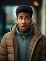 Young man with African features who appears to be shocked AI Generative photo