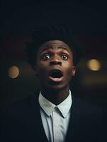 Young man with African features who appears to be shocked AI Generative photo