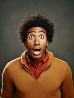 Young man with African features who appears to be shocked AI Generative photo
