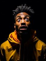 Young man with African features who appears to be shocked AI Generative photo