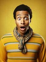 Young man with African features who appears to be shocked AI Generative photo