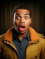 Young man with African features who appears to be shocked AI Generative photo
