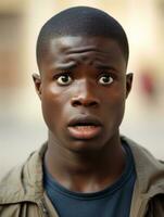Young man with African features who appears to be shocked AI Generative photo