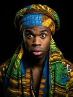 Young man with African features who appears to be shocked AI Generative photo