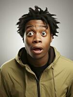 Young man with African features who appears to be shocked AI Generative photo