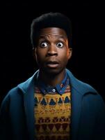 Young man with African features who appears to be shocked AI Generative photo