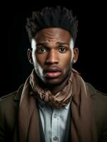 Young man with African features who appears to be shocked AI Generative photo