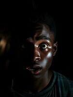 Young man with African features who appears to be shocked AI Generative photo
