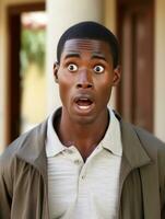 Young man with African features who appears to be shocked AI Generative photo