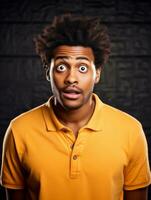 Young man with African features who appears to be shocked AI Generative photo