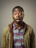 Young man with African features who appears to be shocked AI Generative photo