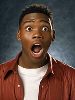 Young man with African features who appears to be shocked AI Generative photo