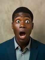 Young man with African features who appears to be shocked AI Generative photo