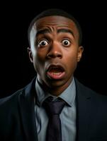 Young man with African features who appears to be shocked AI Generative photo