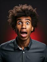 Young man with African features who appears to be shocked AI Generative photo