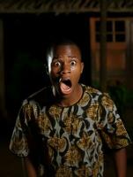 Young man with African features who appears to be shocked AI Generative photo