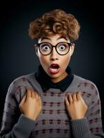 Young woman with African features who appears to be schocked AI Generative photo