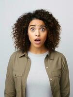 Young woman with African features who appears to be schocked AI Generative photo