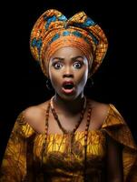 Young woman with African features who appears to be schocked AI Generative photo