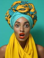 Young woman with African features who appears to be schocked AI Generative photo
