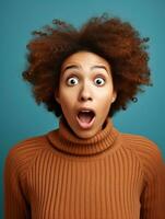 Young woman with African features who appears to be schocked AI Generative photo